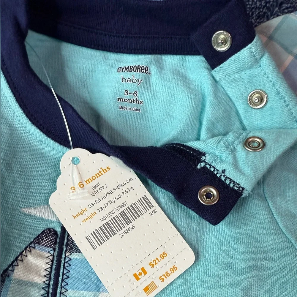 NWT Gymboree Baby Sailboat Bodysuit & Plaid Shorts Set.
